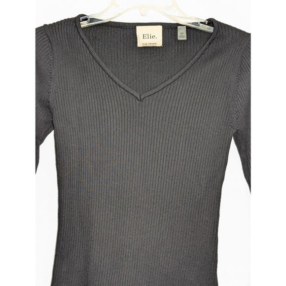 Elie Tahari Womens V-Neck Ribbed Long Sleeve Pullover Sweater Top Black Size S/P - Picture 2 of 6